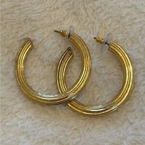 Madewell Gold Ribbed Hoop Earrings Statement Jewelry